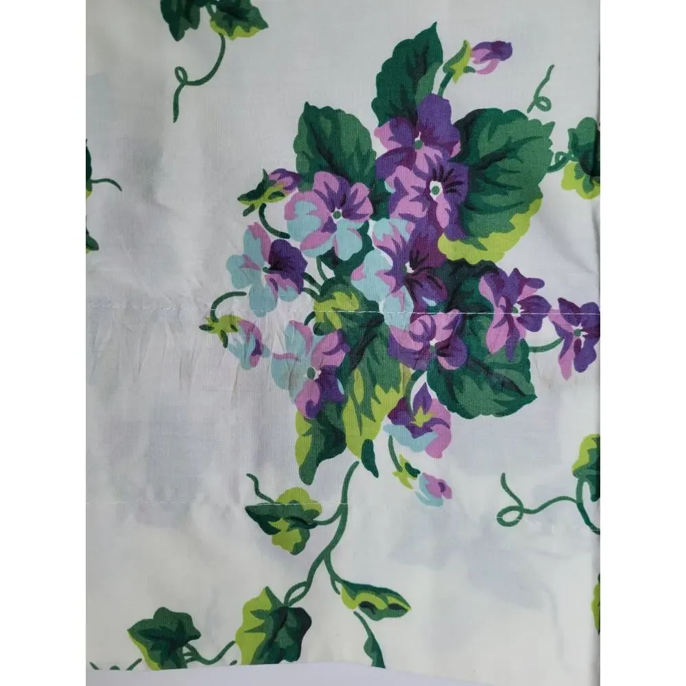 Vintage Waverly Sweet Violet Fabric Green Purple Floral Ruffled Valence 72 by 15